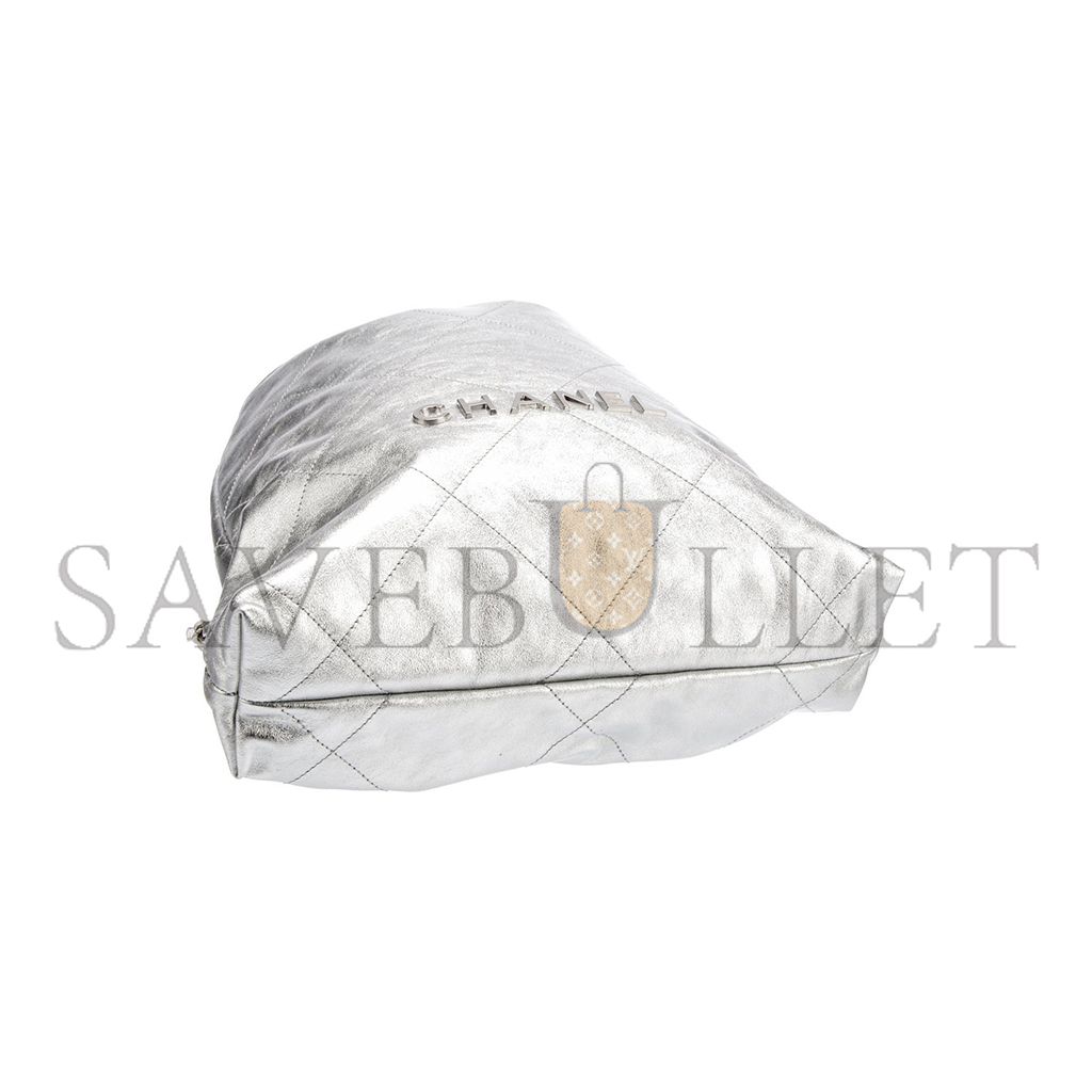 Ch*el master metallic calfskin quilted Ch*el 22 backpack silver (34*29*10.5cm)